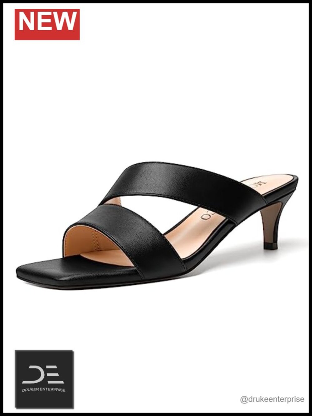 Women's Square Toe Kitten Heel Sandals - Slip On Comfort